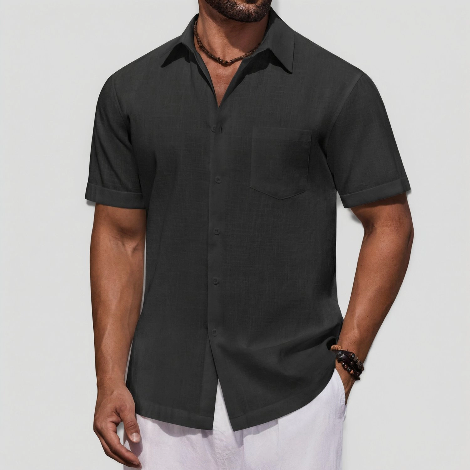 COOFANDY Mens Short Sleeve Button Down Shirts  Lapel Collar Pocket Casual Tops