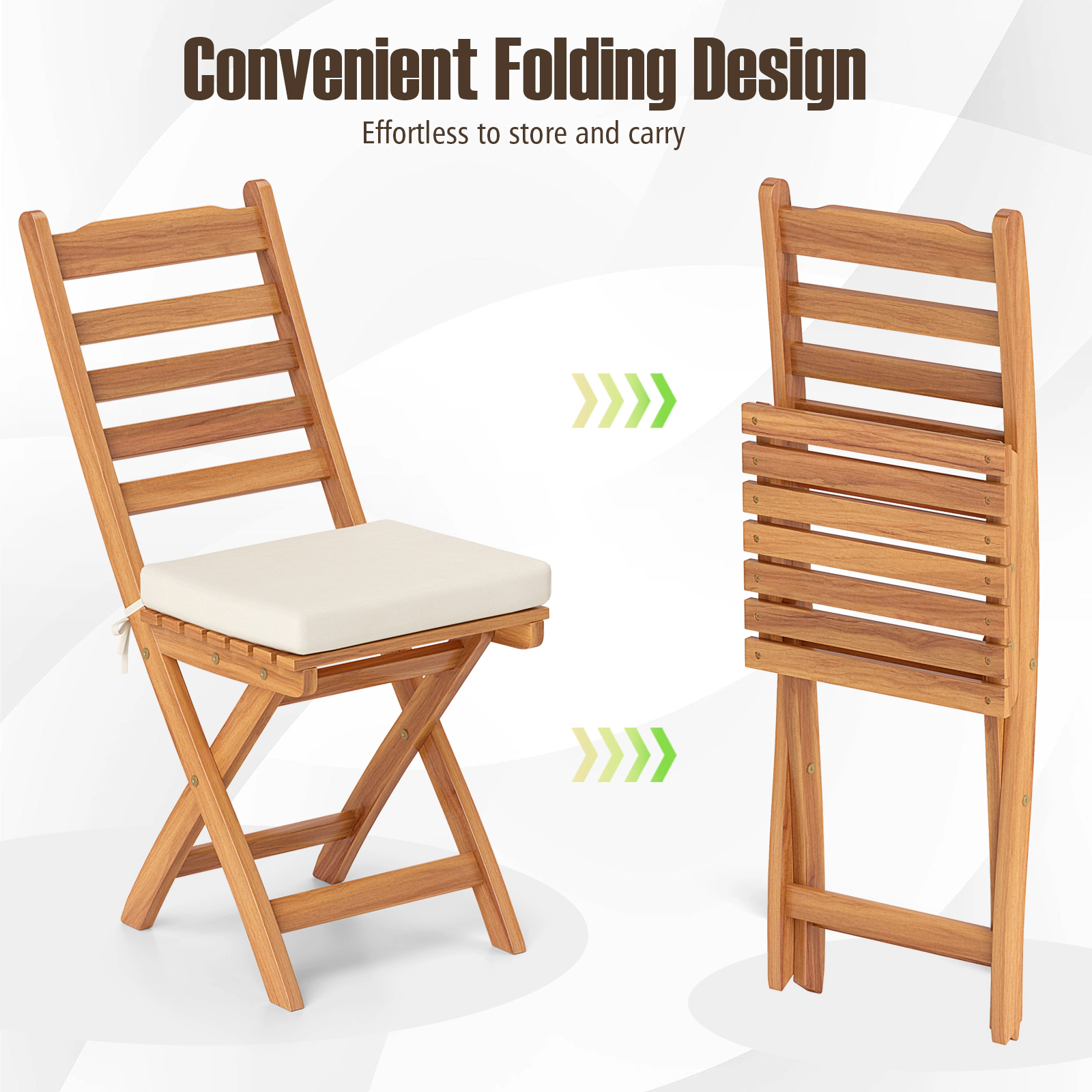 LJG Patio Folding Chairs Set of 2 with Soft Seat Cushion