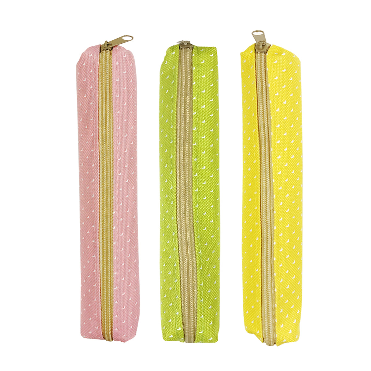 Wrapables Small Slim Polka Dot Pencil Pouches (Set of 3) - Green, Pink, Yellow