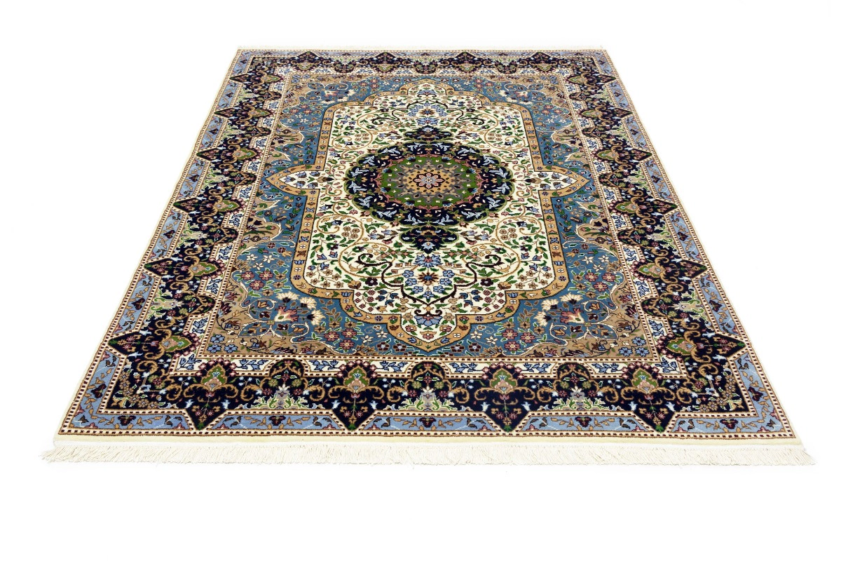 Magic Rugs Cream & Navy Floral 6X8 Kirman Oriental Rug