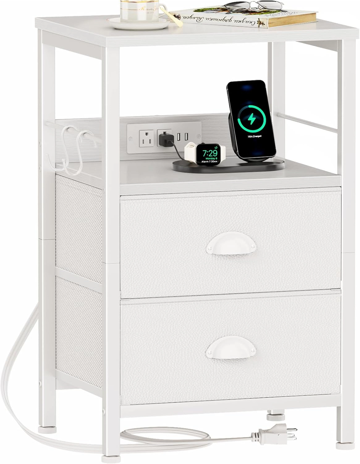 WZK Bedroom Bedside Table with Fabric Drawer