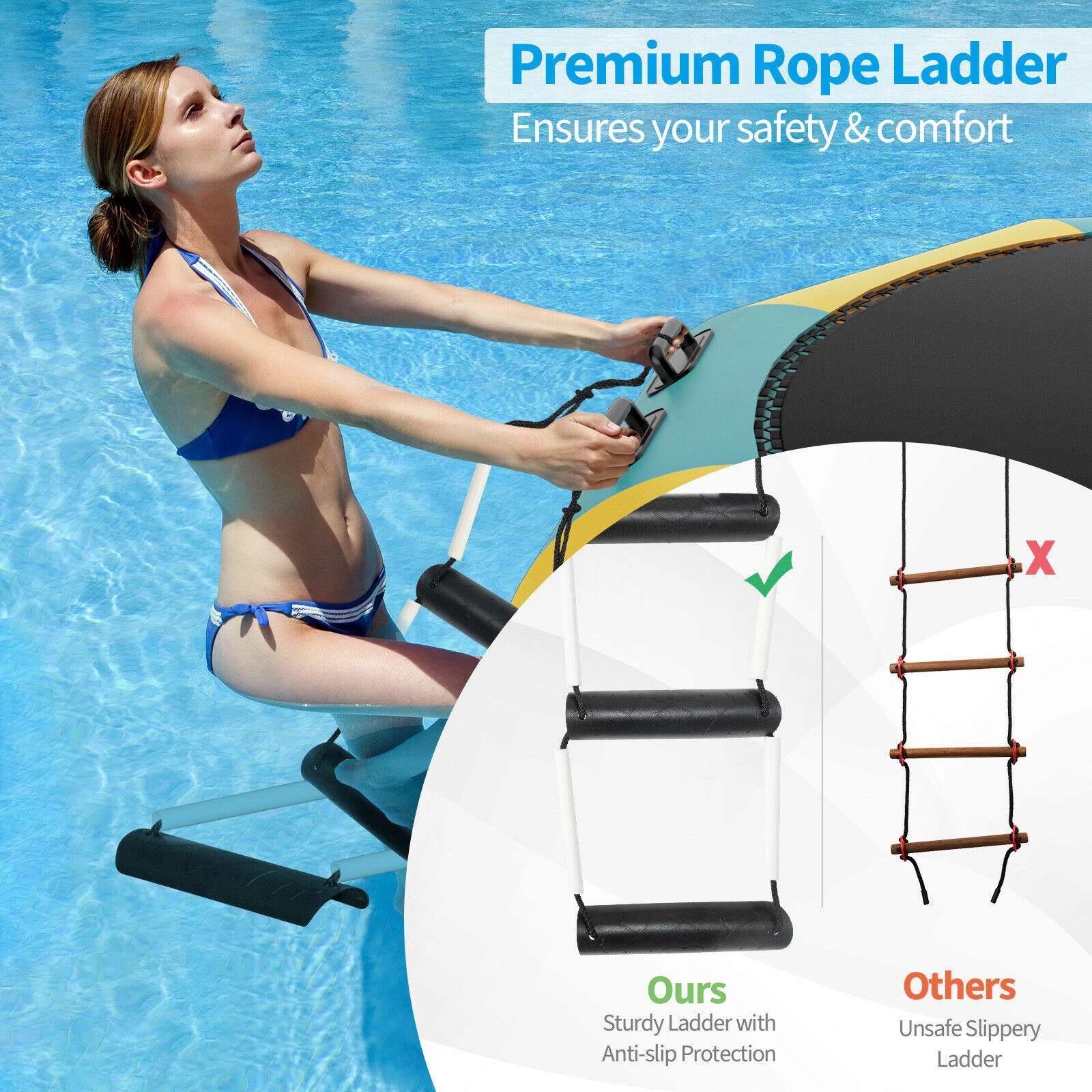 SUGIFT Yellow Padded Splash Deck and Ladder 10 Feet Adult and Kids Inflatable Water Bouncer Trampoline