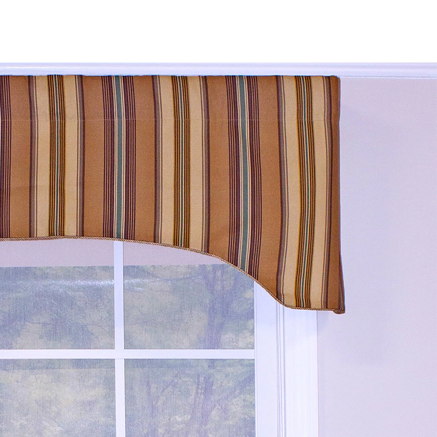 RLF Home Daria Stripe Corded Arch 100% Cotton with Fully Lined 3" Rod Pocket Valnance for Windows 50" x 17" Saddle