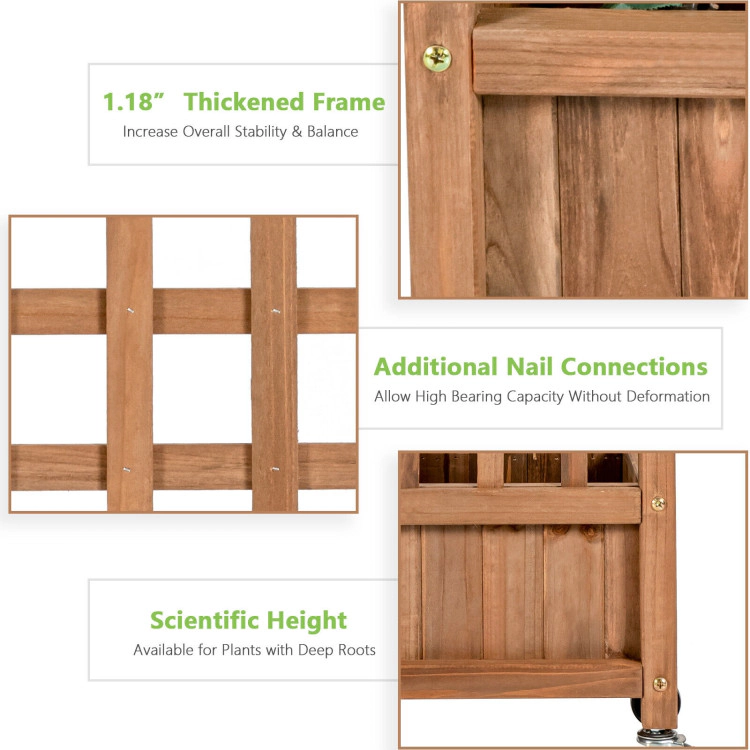 Hivvago 50 Inch Wood Planter Box with Trellis Mobile Raised Bed for Climbing Plant