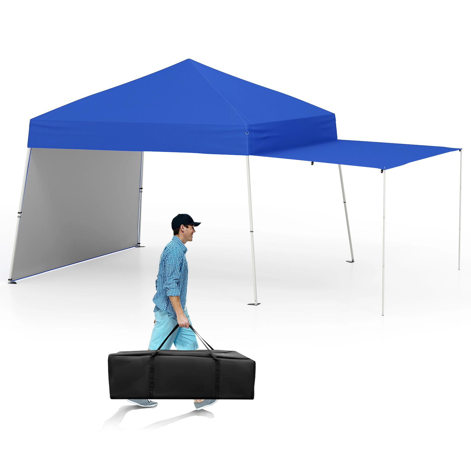 LJG 14 x 9.2 Feet Pop up Canopy Tent with 2 Convertible Sidewalls to Awning and Stakes