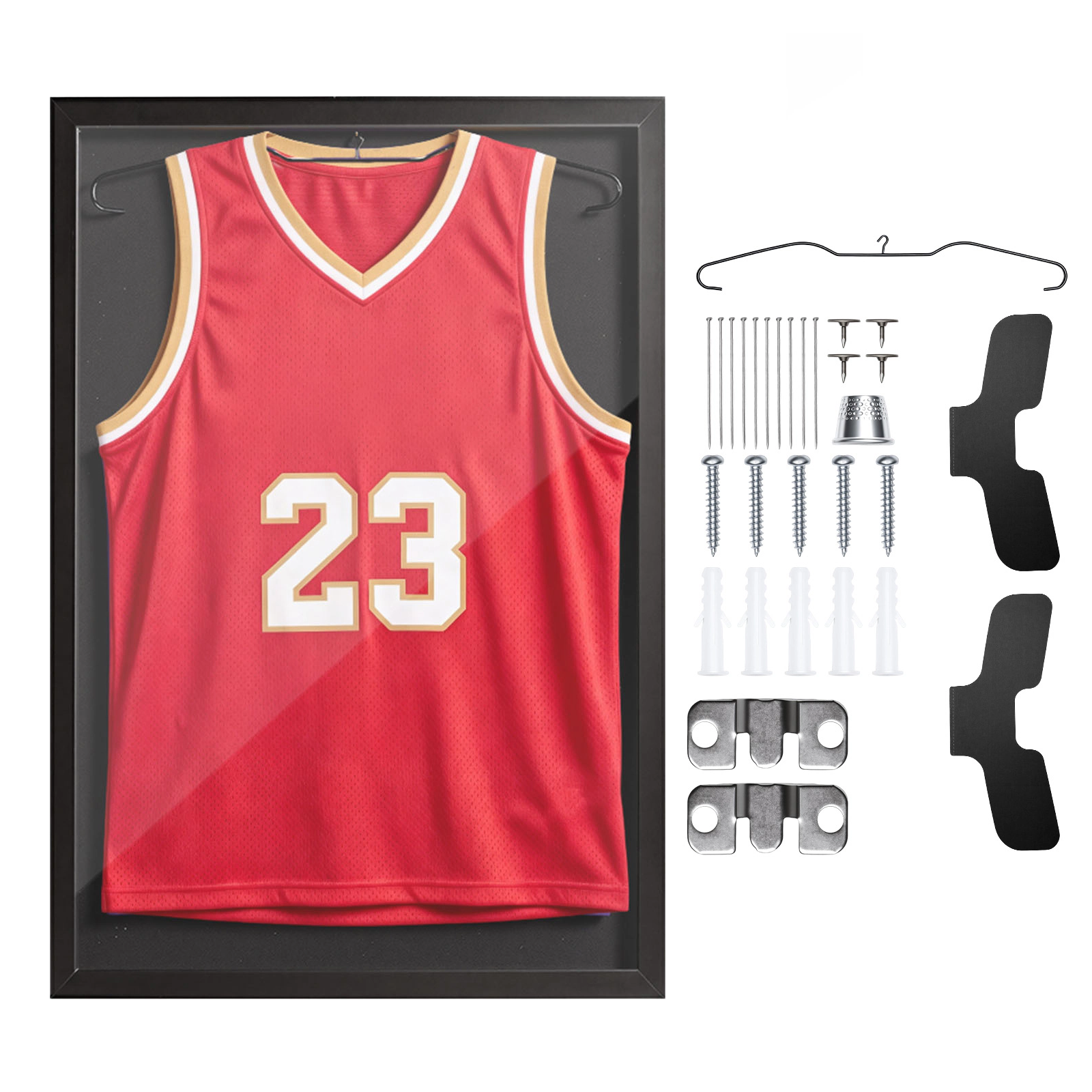 HONGGE Jersey Frame Display Case Wooden Sport Jersey Shadow Box with 98% UV Protection PC Panel and Hanger Magnetic