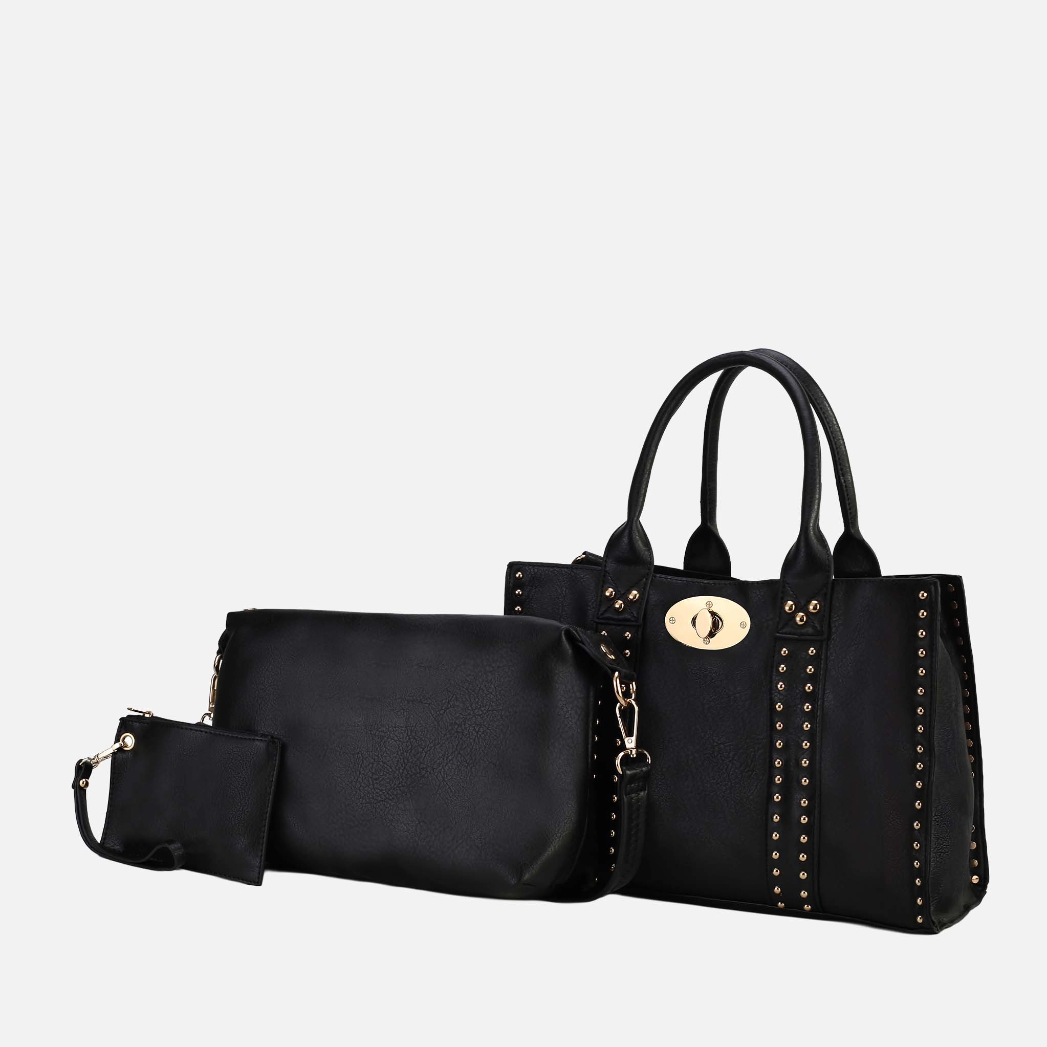 Mia K Collection Black Vegan Leather Satchel with Removable Pouch and Coin Purse