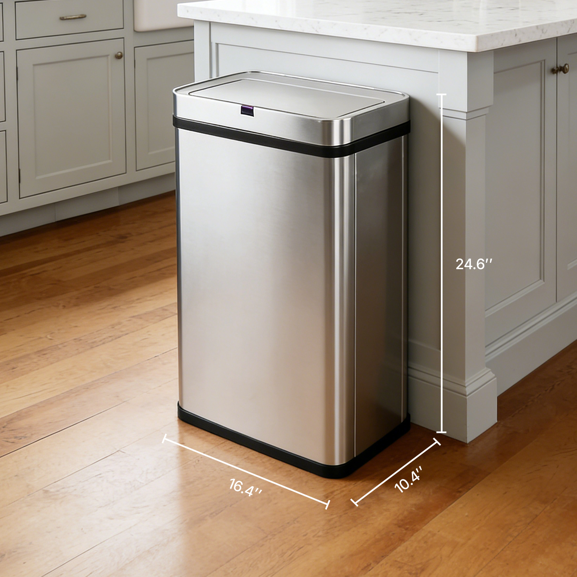 Innovaze 16 Gallon Silver Stainless Steel Motion Sensor Trash Can with Removable and Portable Design