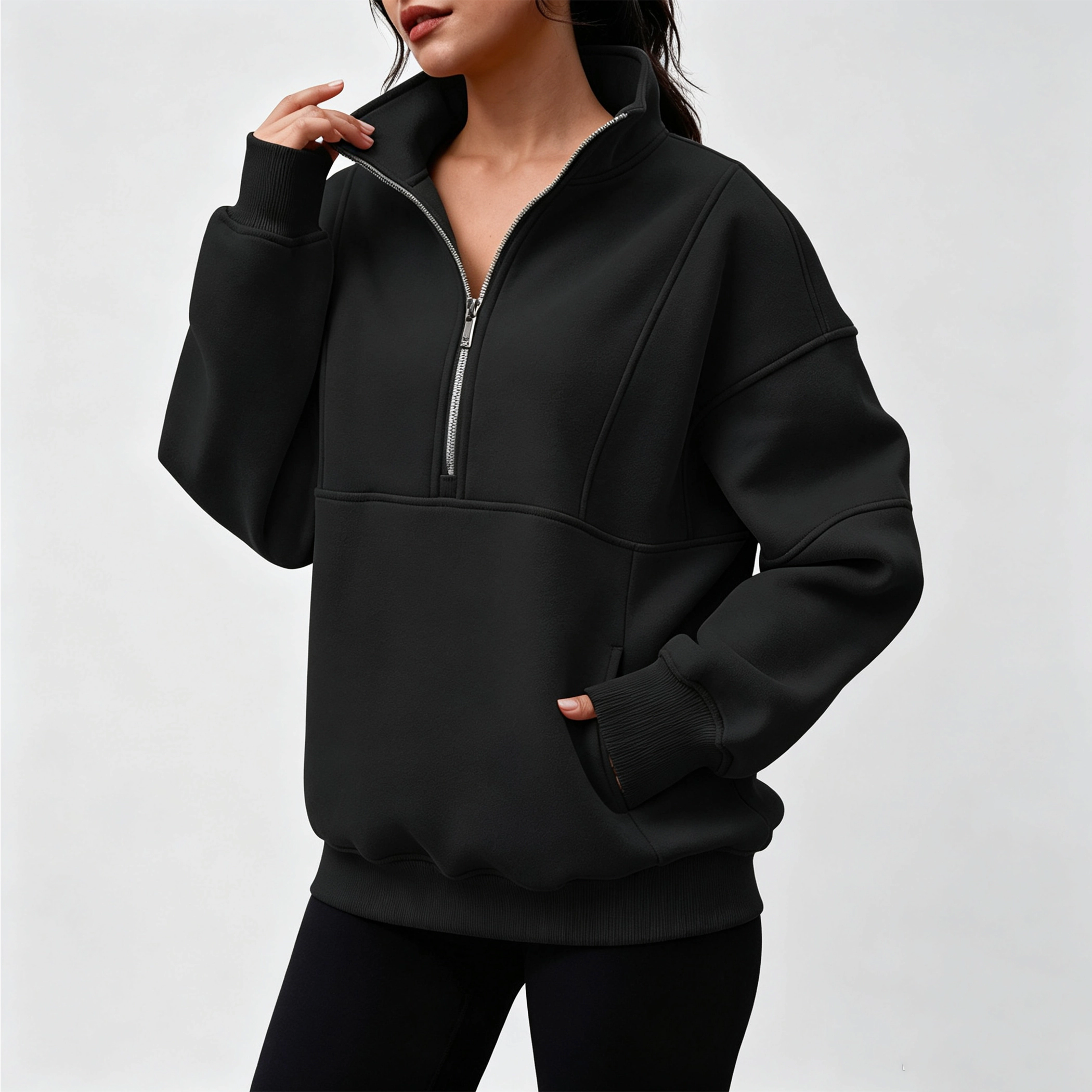 YesFashion Women's Oversized Half Zip Fleece Sweatshirt High Neck Up Pullover Fall Winter Top