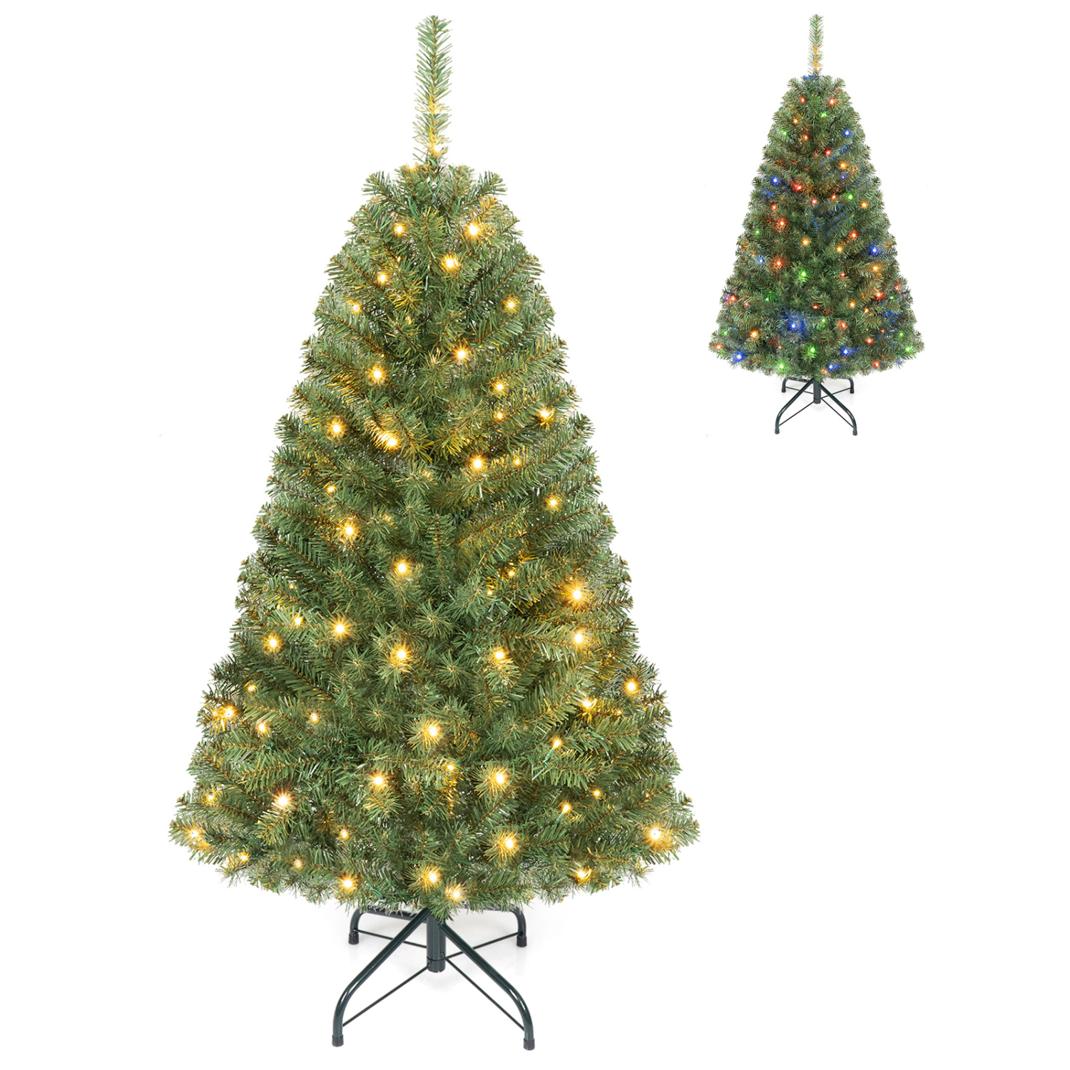 LJG Artificial Christmas Tree with 2 Lighting Colors and Folding Metal Stand