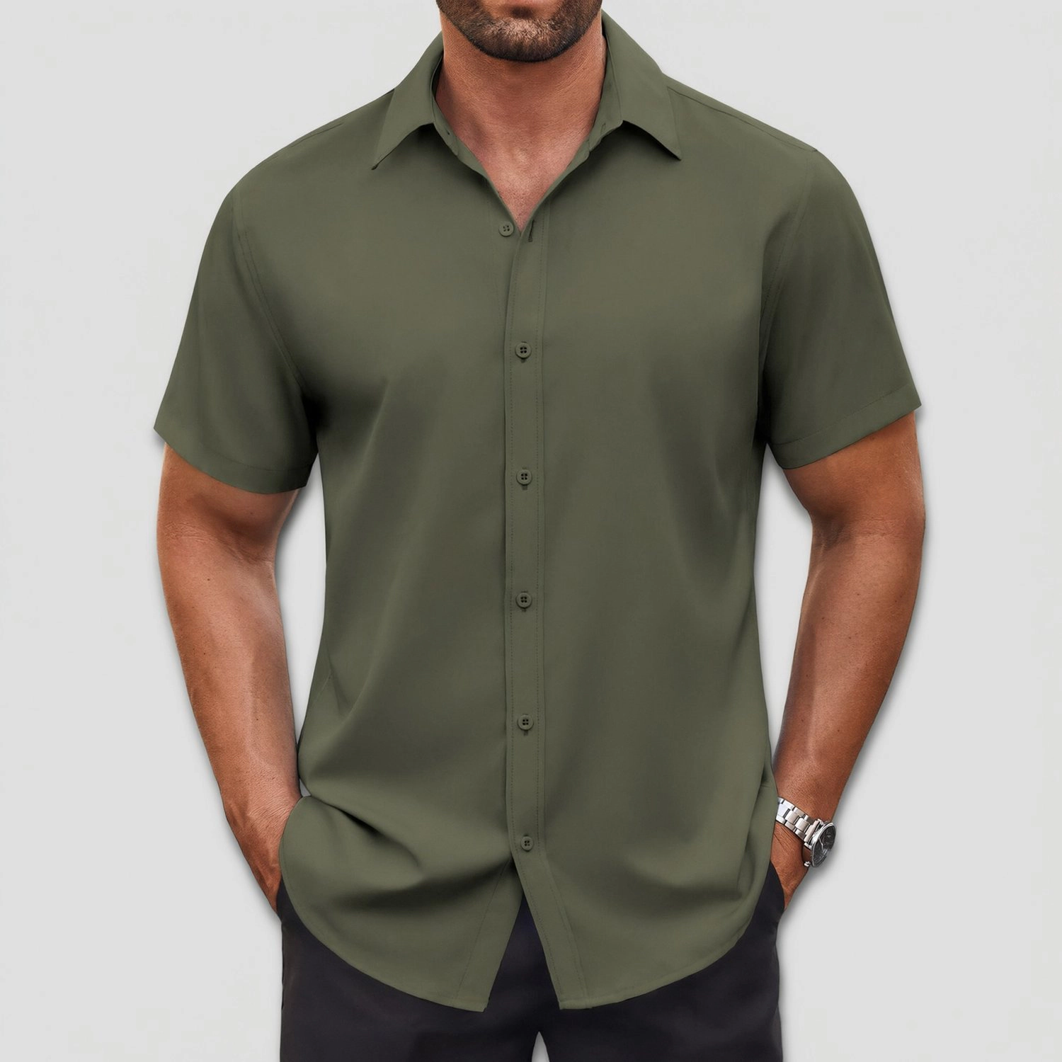 COOFANDY Mens Short Sleeve Button Down Shirts  Lapel Collar Casual Work Tops