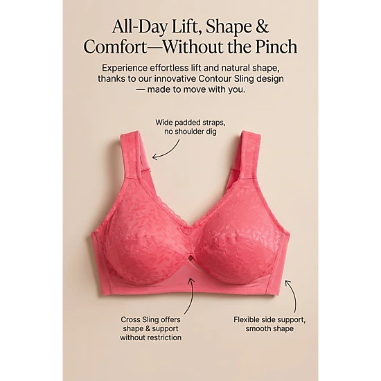 Comfort Choice Women's Plus Size Full Coverage Sling Double Band Lace Bra