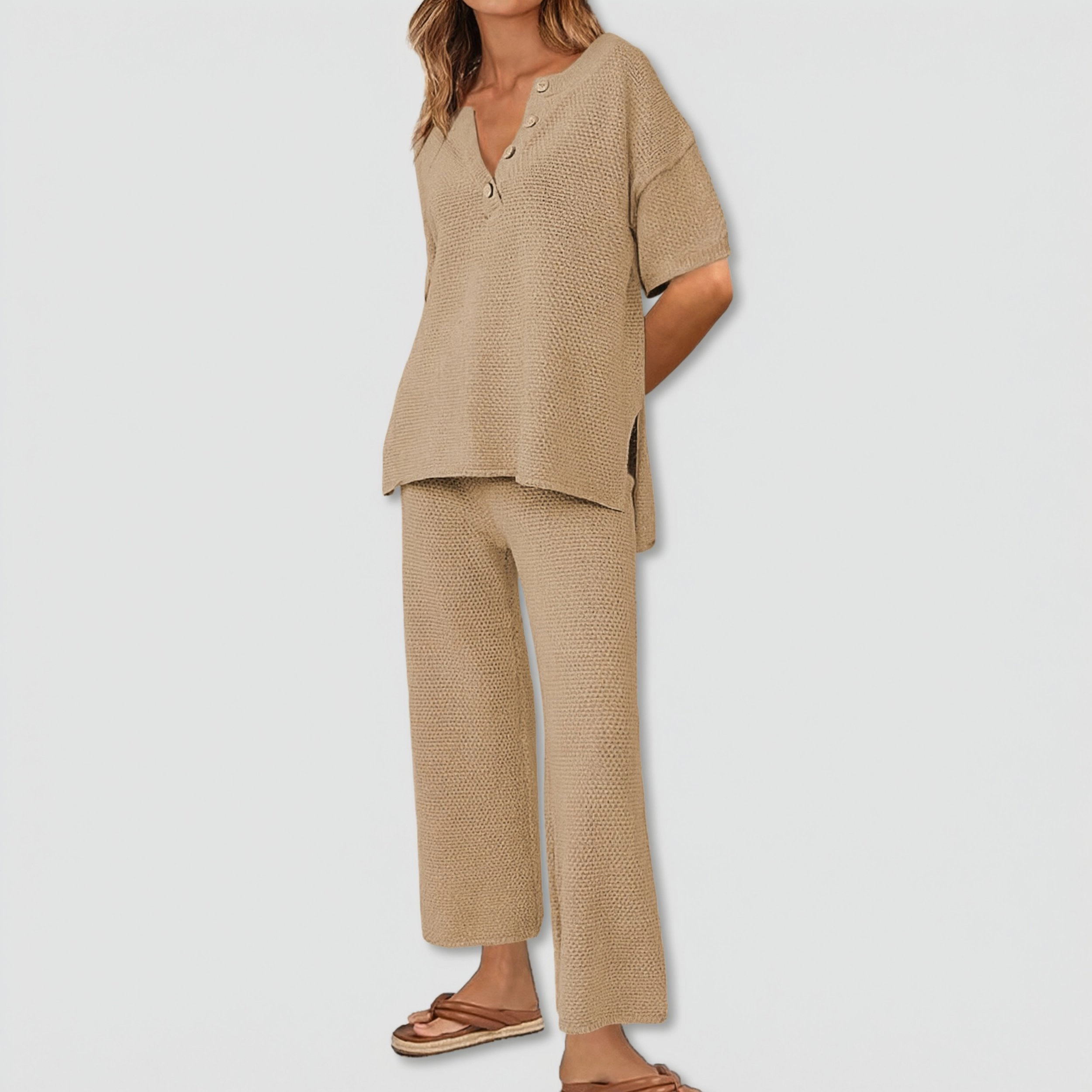 Ekouaer Women’s Knit Lounge Set Pullover Top and Wide Leg Pants