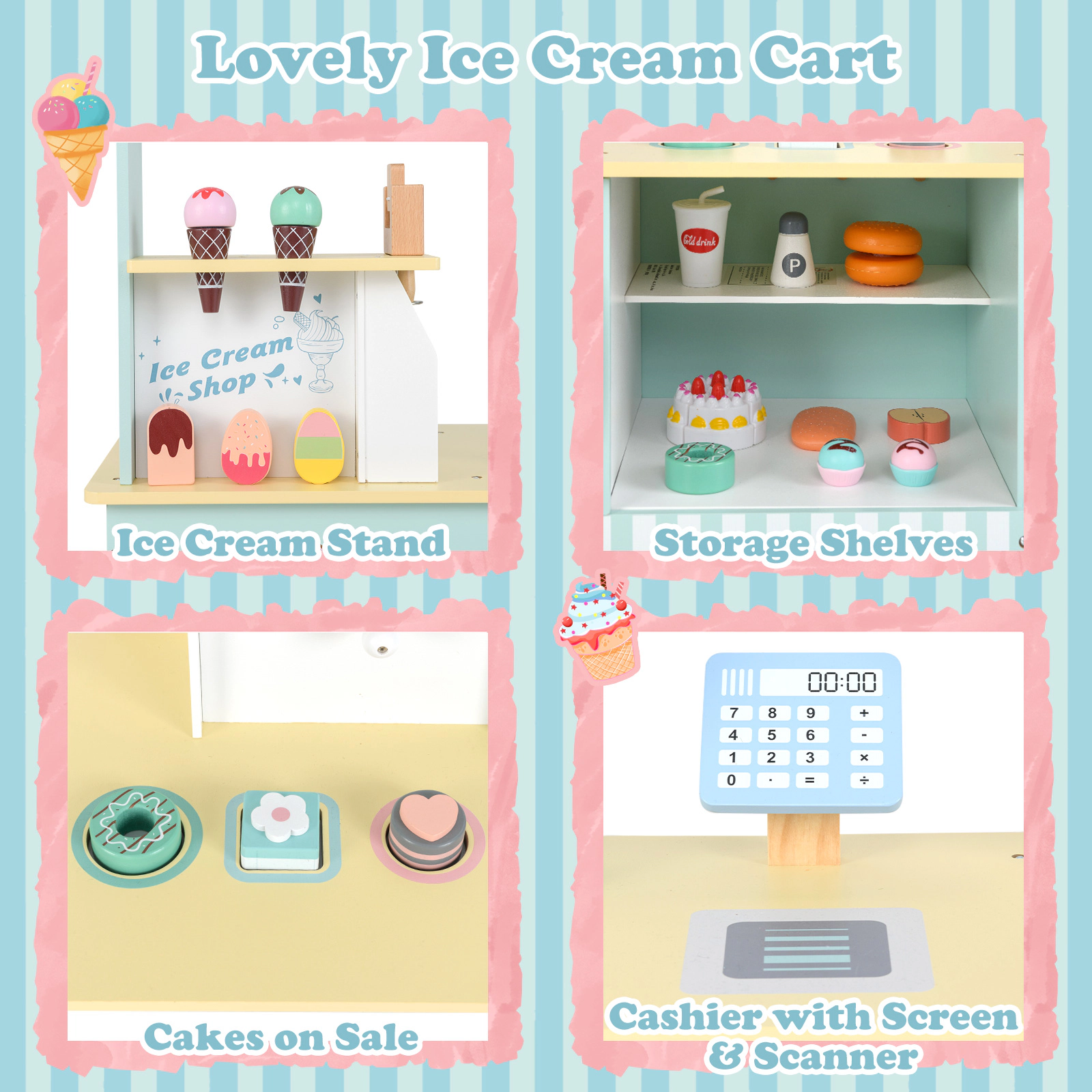 LJG Kids Ice Cream Truck Pretend Play Set for Toddlers with Vending Machine