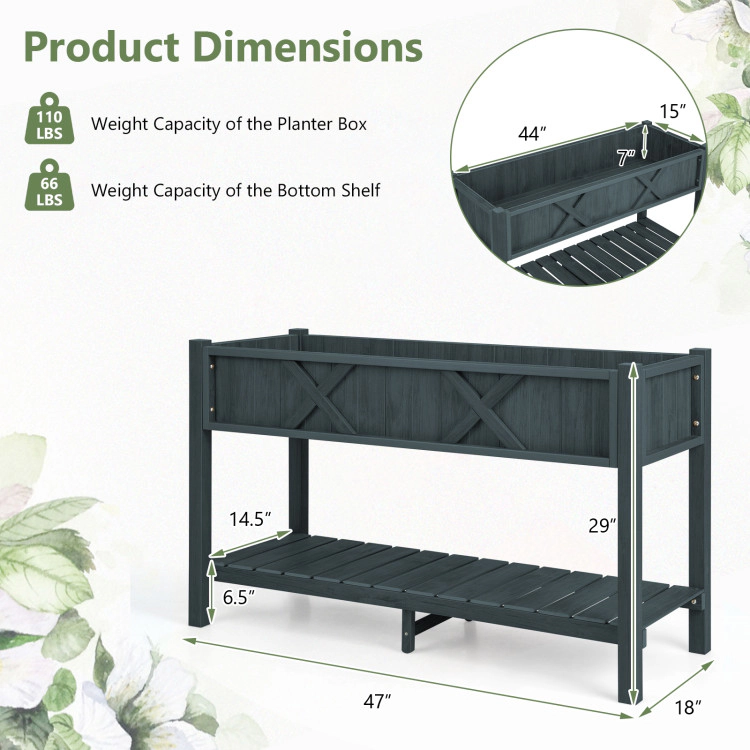 Hivvago Poly Wood Elevated Planter Box with Legs Storage Shelf Drainage Holes