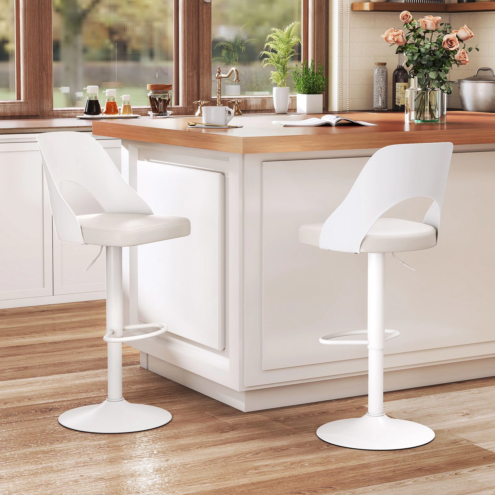 SlickBlue Set of 2 Bar Stools PU Leather Seat Adjustable Height Swivel Chairs