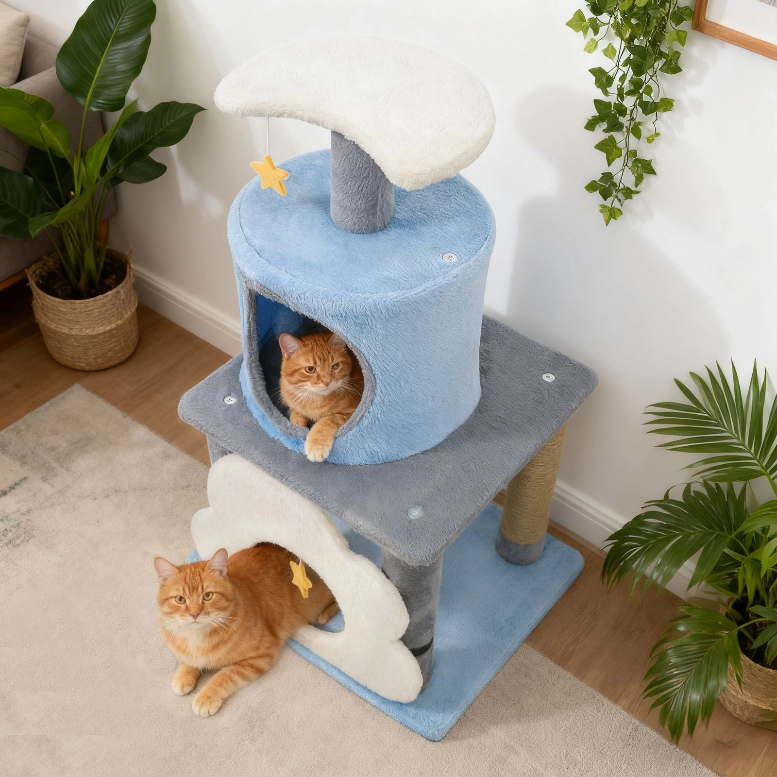 SlickBlue 4-Tier Cat Tree with Plush Platforms Condo and Jute Scratching