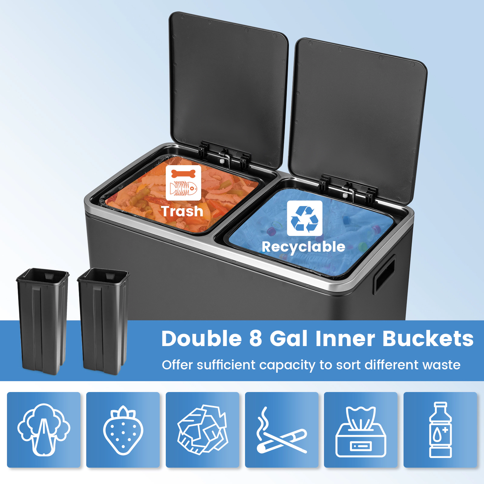 Hivvago 16 Gallon Dual Step Trash Can