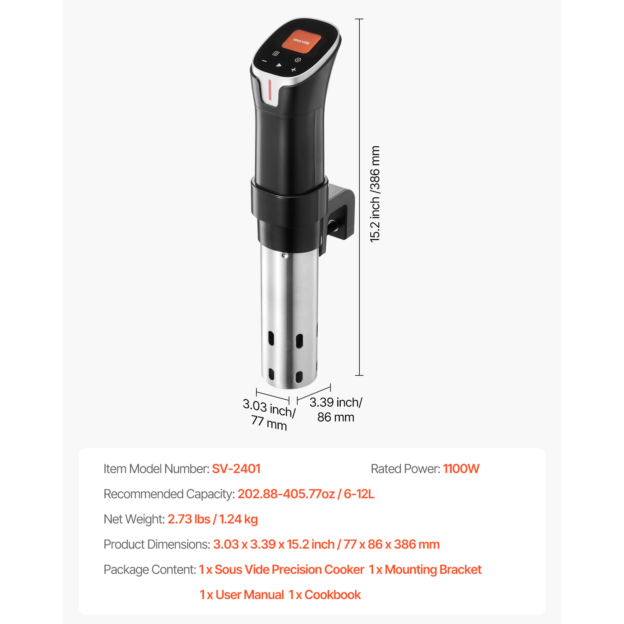 HONGGE Sous Vide Precision Cooker 1100W Sous-Vide Cooking Machine Immersion Circulator with Temperature & Timer Control