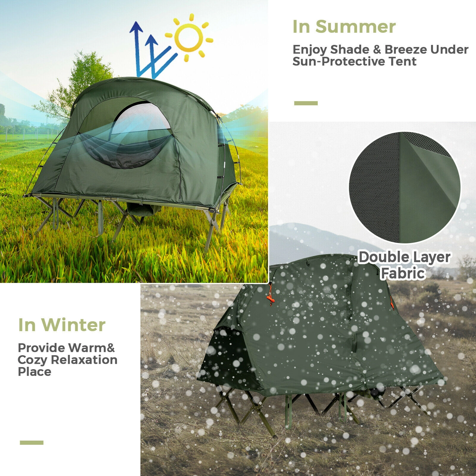 SUGIFT 2-Person Green Elevated Camping Tent Cot with External Cover 6.5-ft W 4.8-ft D 5.2-ft H 660-lb Cot Capacity