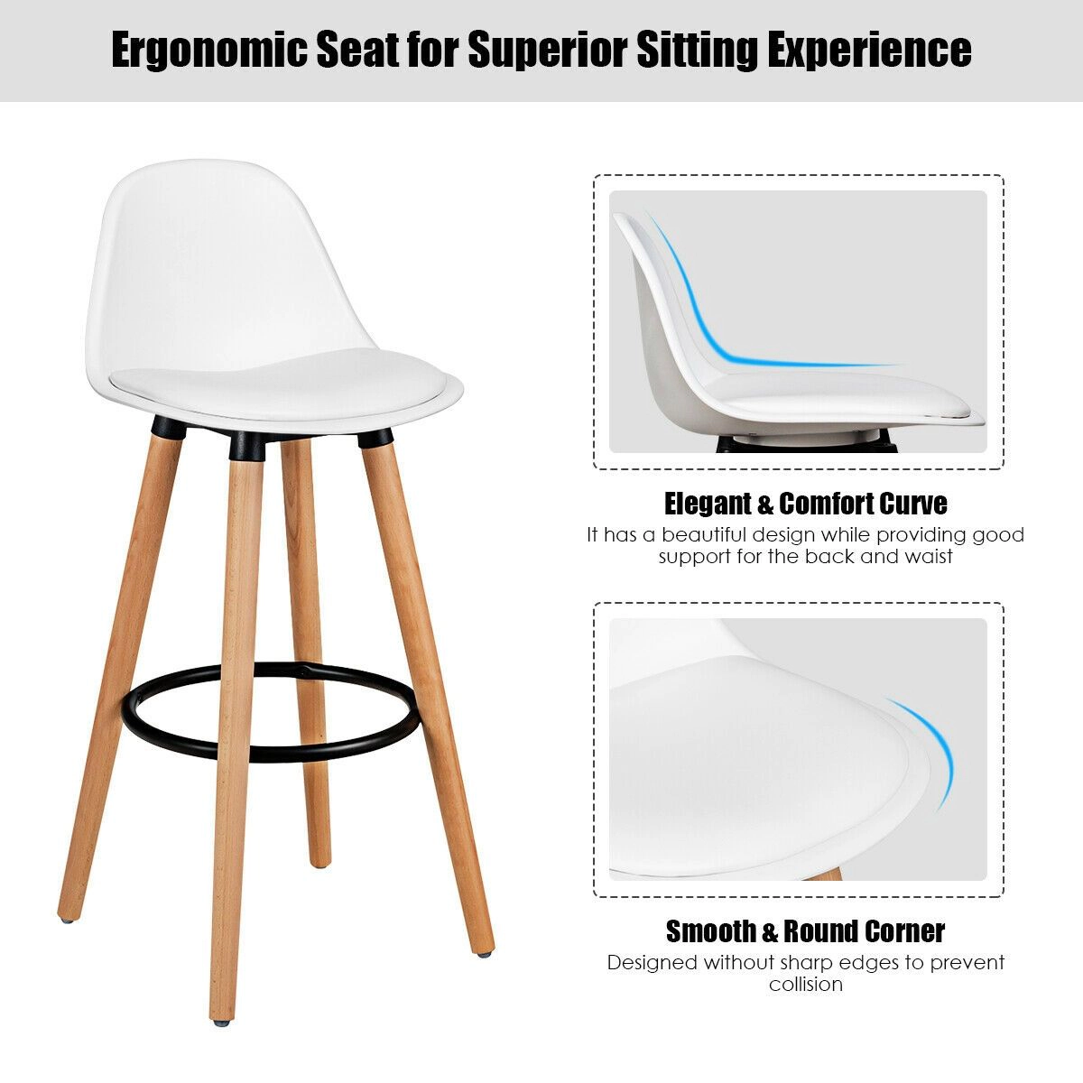 SlickBlue Modern Bar Stools Set of 2 with Backrest and Footrest