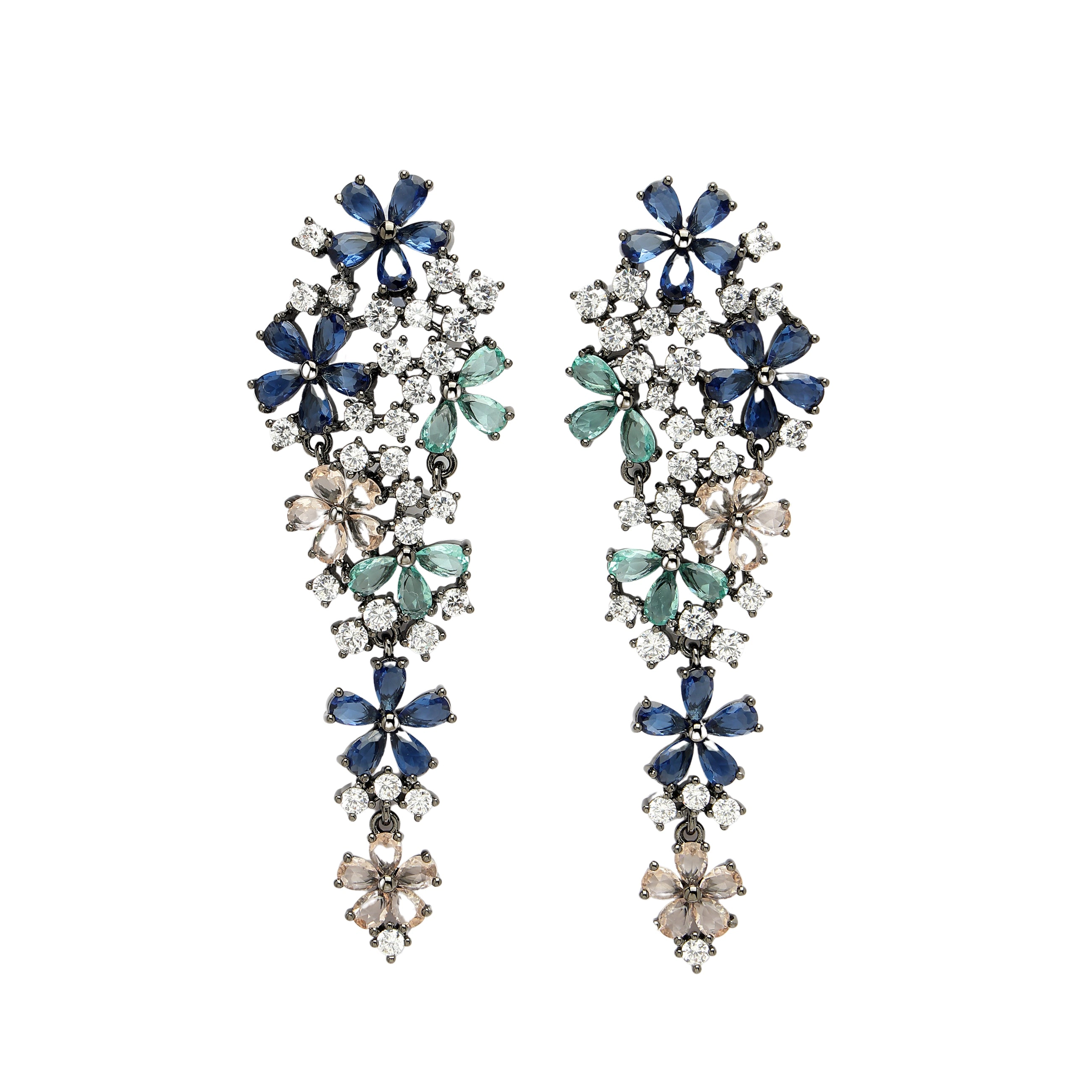 AGP PARIS Womens Diva Collection Zirconia Cascading Floral Drop Earrings