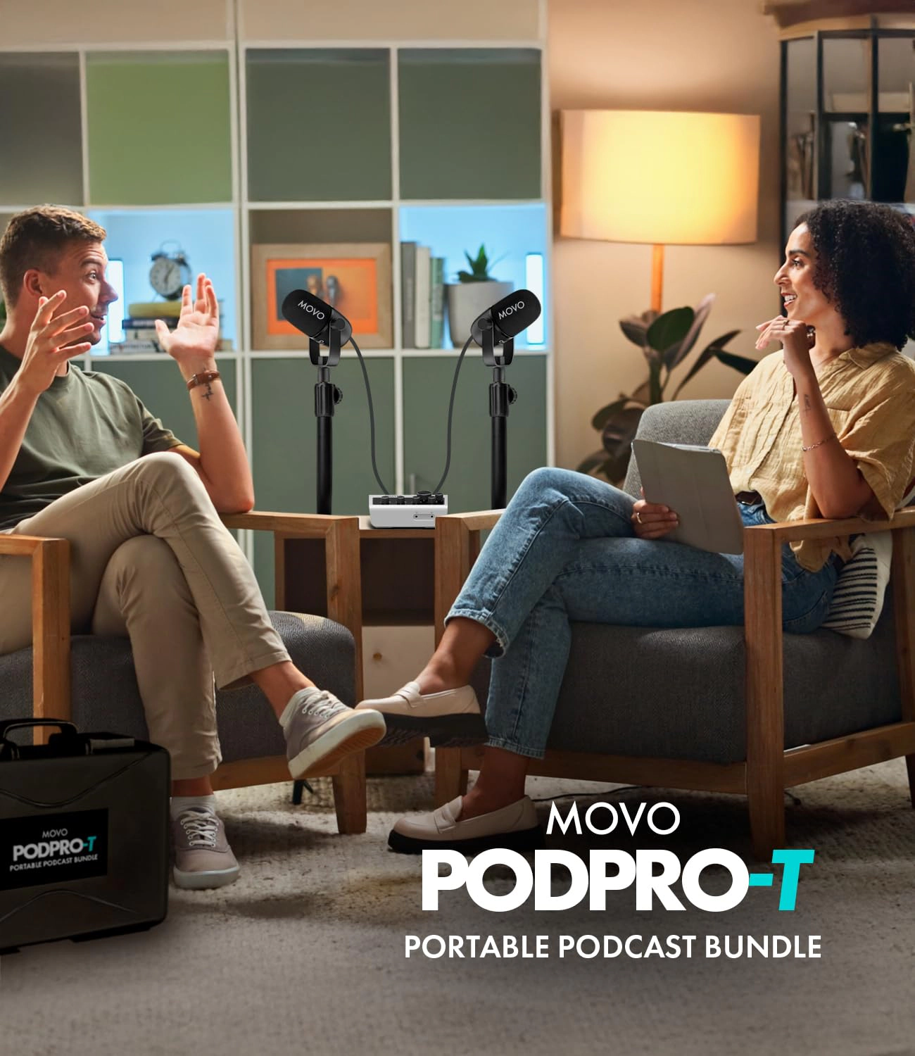 Movo PodPro-TH Portable Podcasting Bundle for 2 for Smartphones and Computers