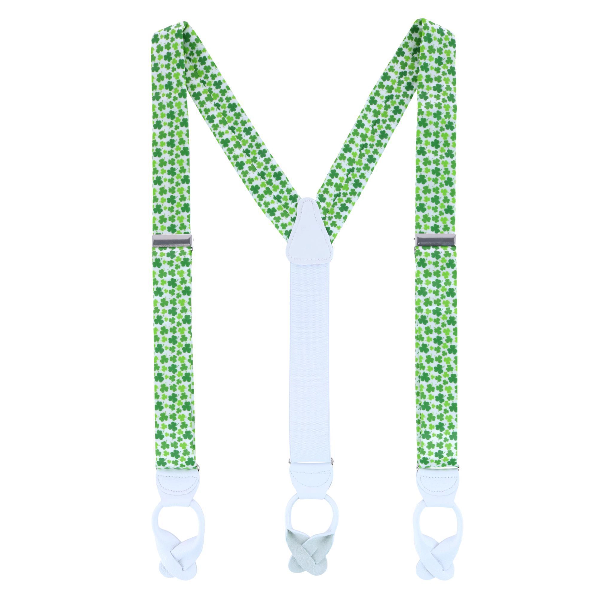 Trafalgar Men's White Shamrock Silk Button End Suspenders