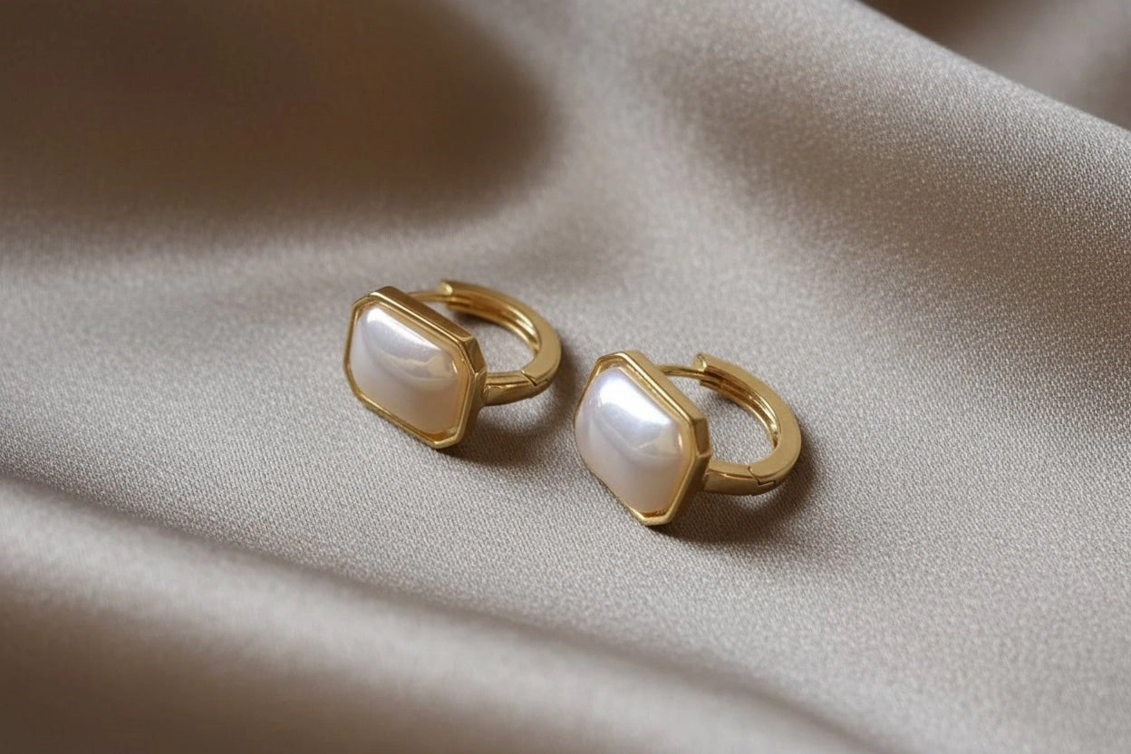 DressAtR Women's Simulated Pearl Rectangular Drop Earrings