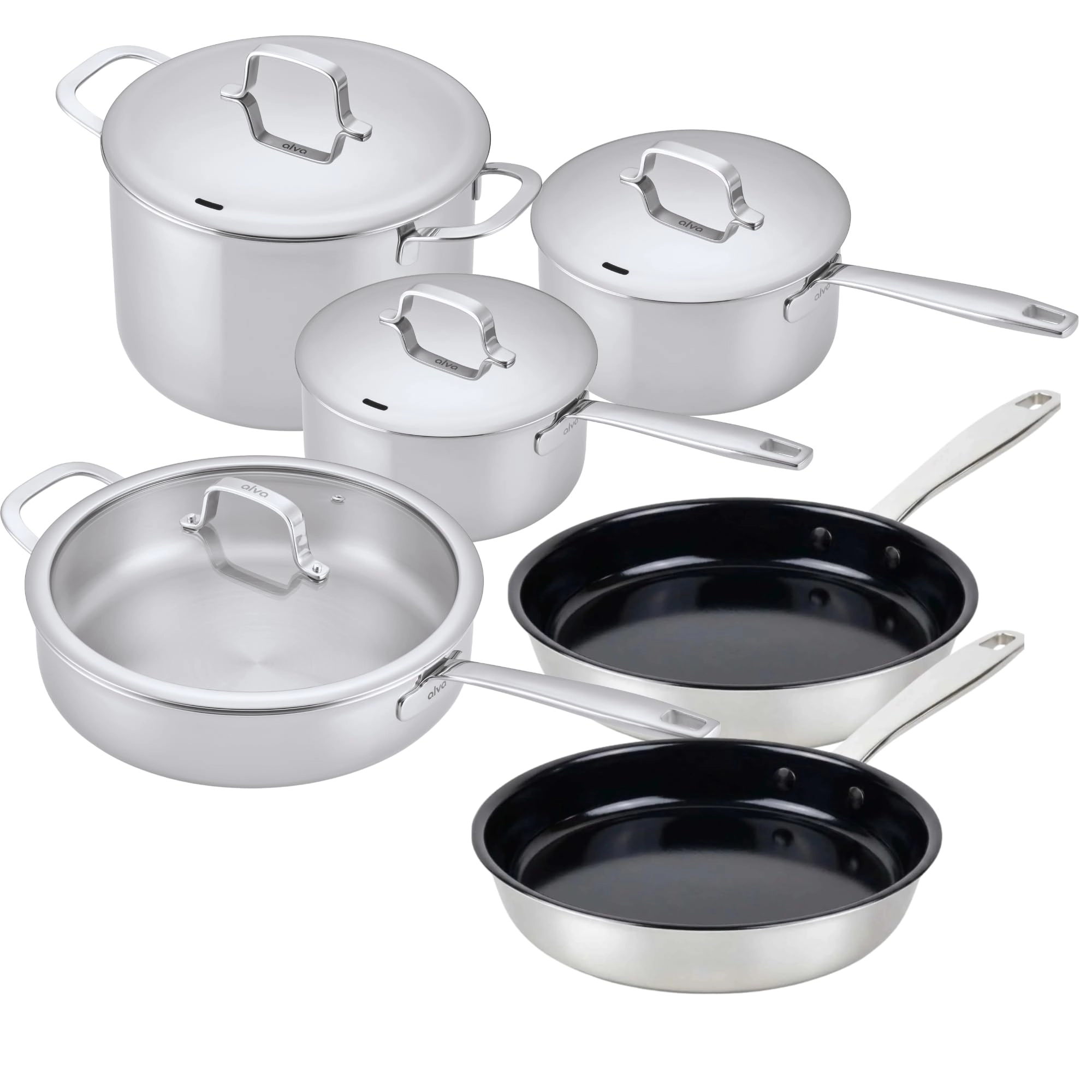 Alva Maestro 7-Piece 5-Ply Stainless Steel Cookware Set, PFAS-Free, Induction Safe