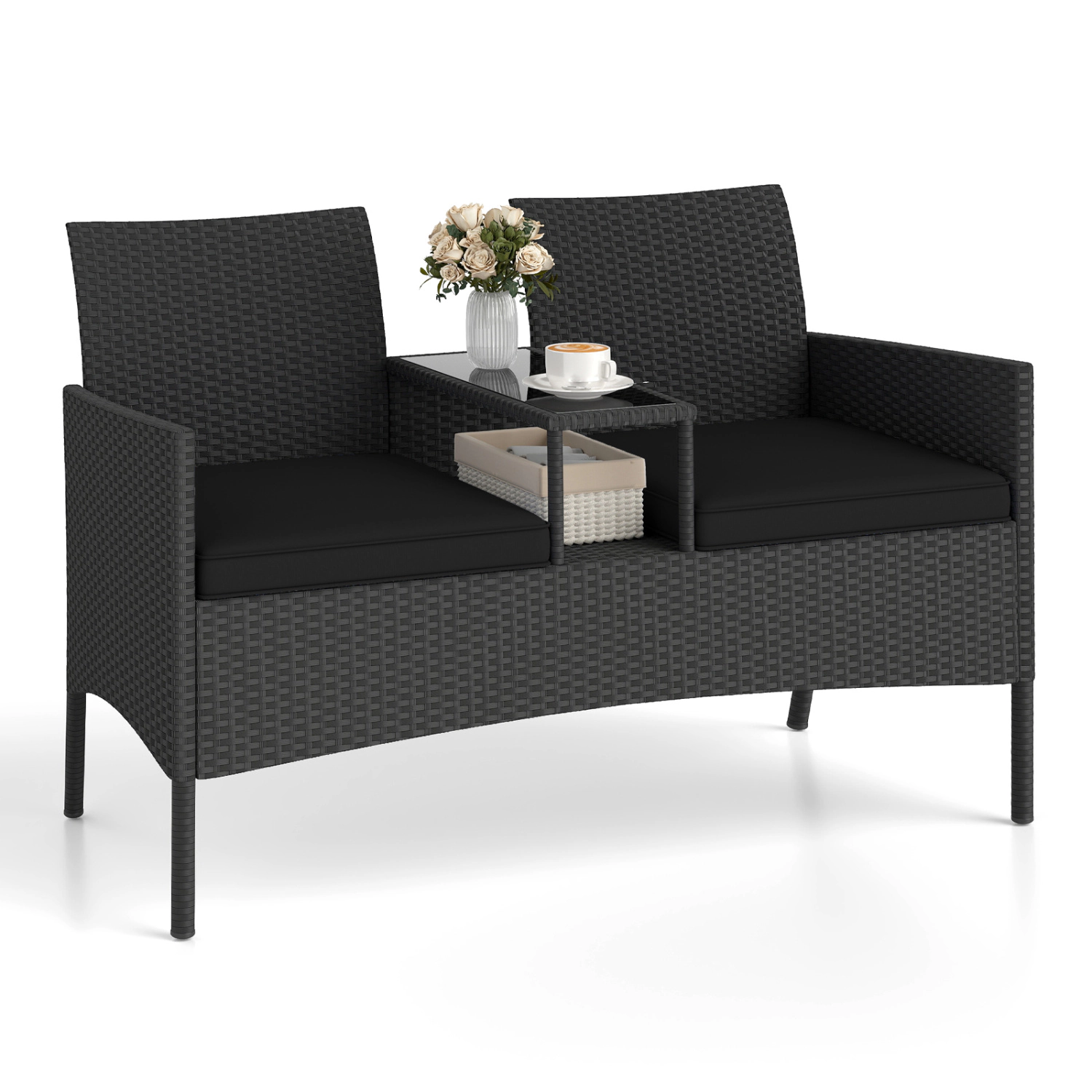 LJG Patio Loveseat with Built-in Table for Backyard Porch