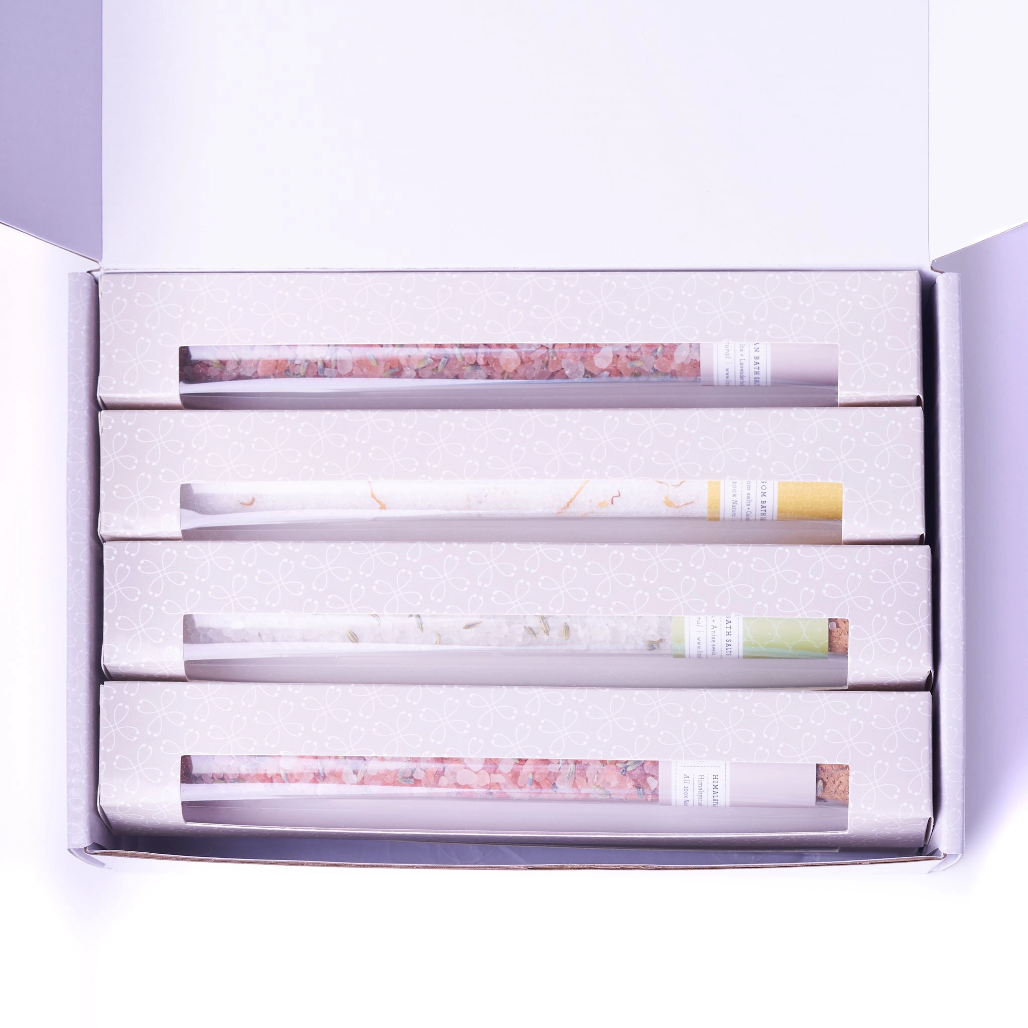 Natural Bath Salts and Bath Bomb Gift Set in Reusable Glass Tubes - 8-Piece Spa Gift