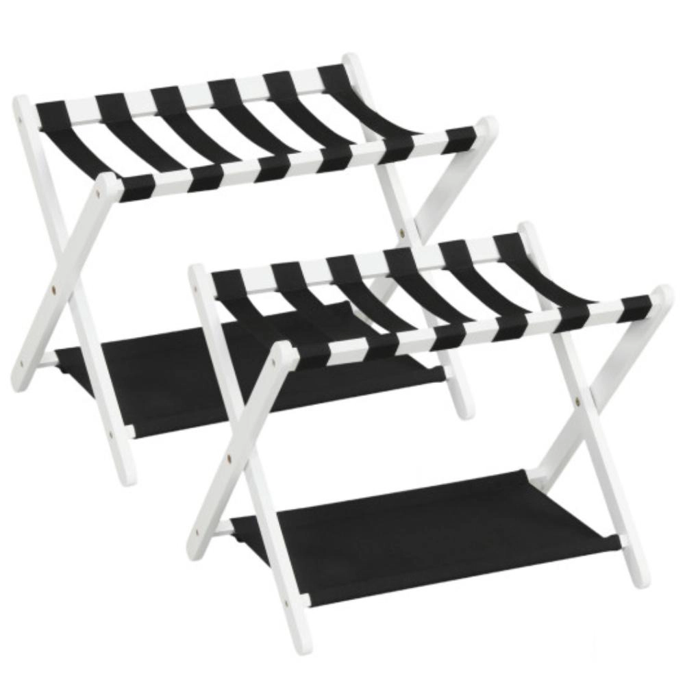 Hivvago Solid Rubberwood Folding Luggage Rack with Nylon Shelves Set of 2