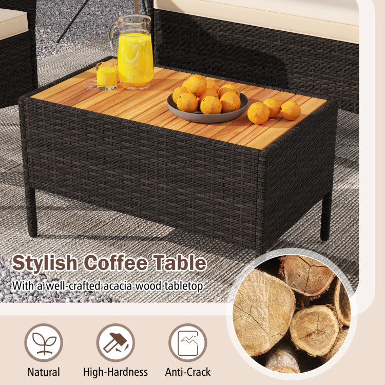 Hivvago 4 Piece Patio Wicker Sofa Set 2 Rattan Chairs And Loveseat With Table