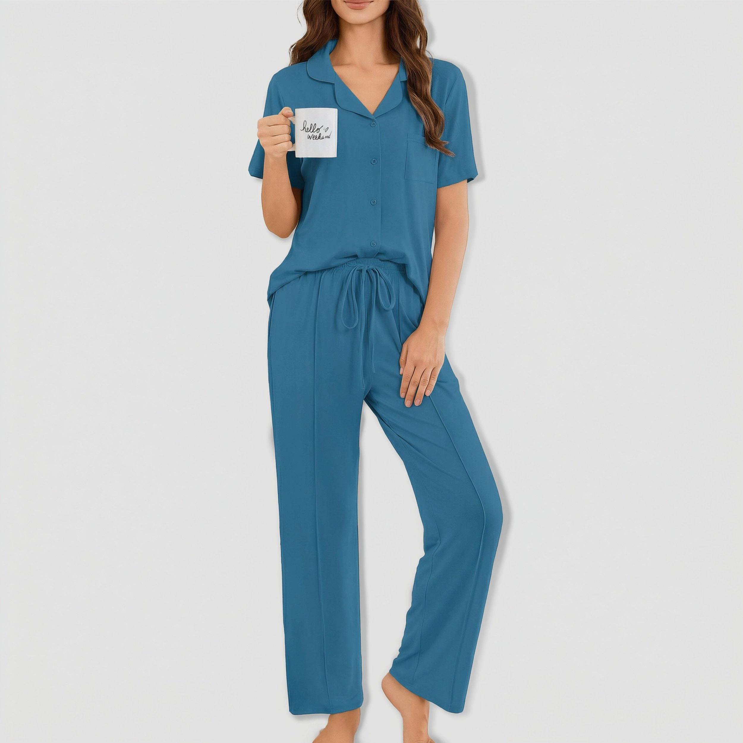 Ekouaer Women's Short Sleeve Button Down Pajama Set Leopard Print PJs