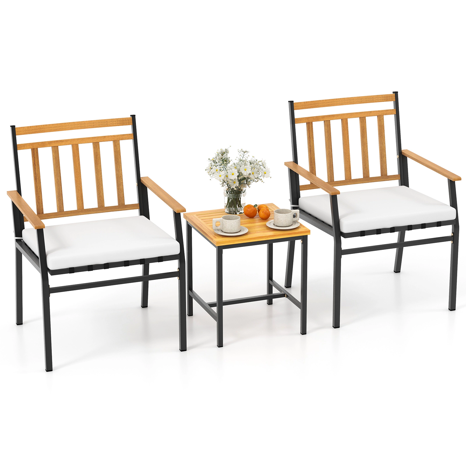 LJG 3 Pieces Outdoor Furniture Set Acacia Wood Patio Conversation Set with Cushions