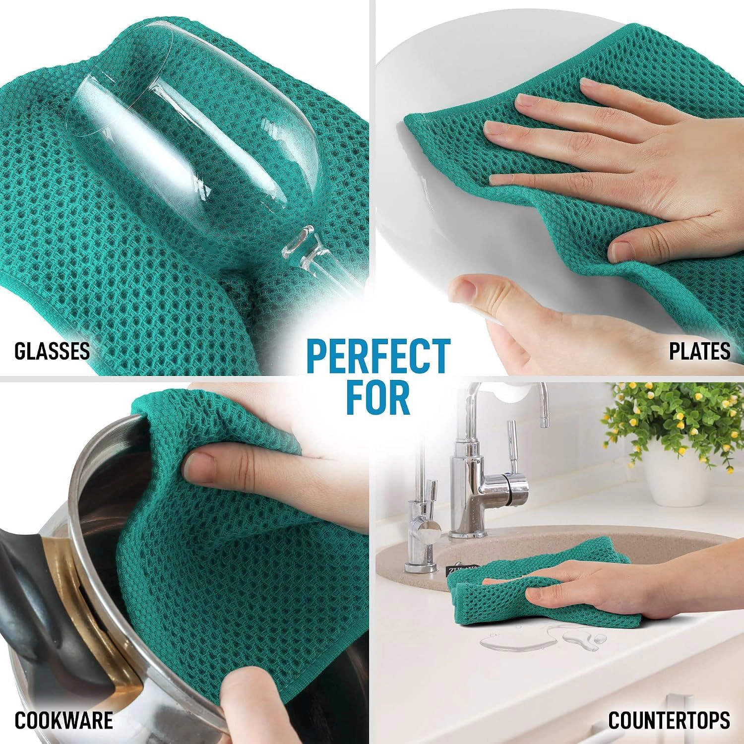 Zulay Kitchen Towels 6 Pack 100% Cotton Waffle Weave - 12x12” Super Absorbent Dish Towels for Kitchen