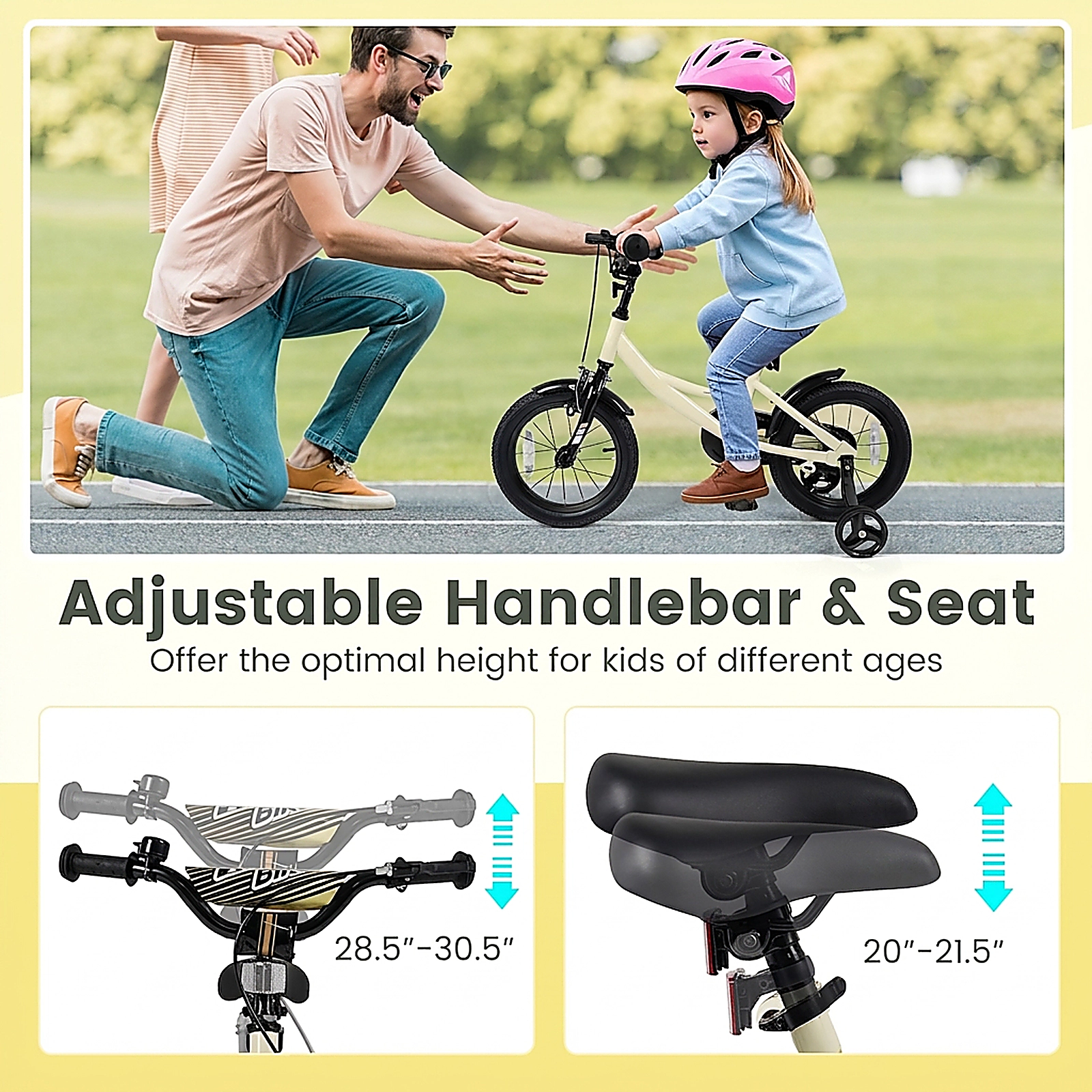 SUGIFT Adjustable Kids Sport Bicycle with Removable Training Wheels 145-lb Capacity Ages 3-5 Years 14-in Wheels