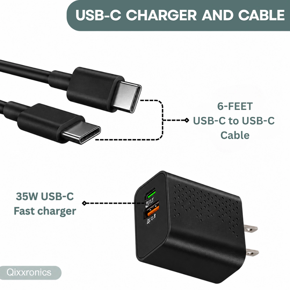 Qixxronics 35W USB C Super Fast Charger, (2-Pack) USB-C 6Ft Cable for Samsung Galaxy, iPhone 17 16 15, iPad, Pixels