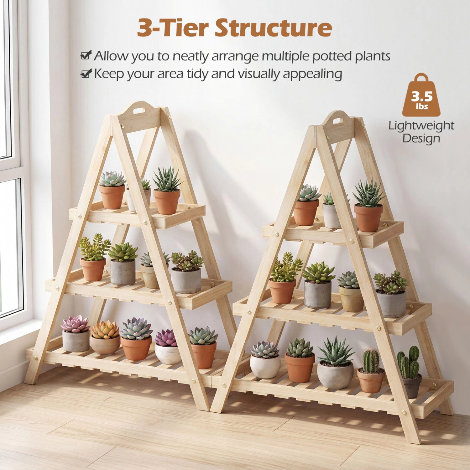 SlickBlue 3-Tier Wooden Plant Stand Ladder Shelf for Indoor Outdoor