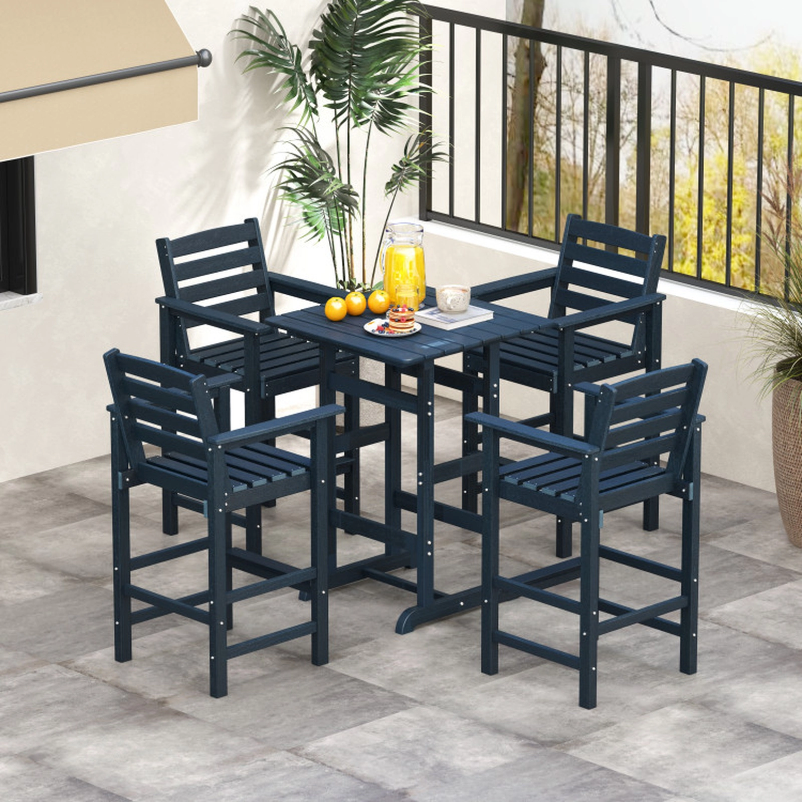 SUGIFT Adirondack Patio Bar Chairs Set 330-lb Capacity Navy