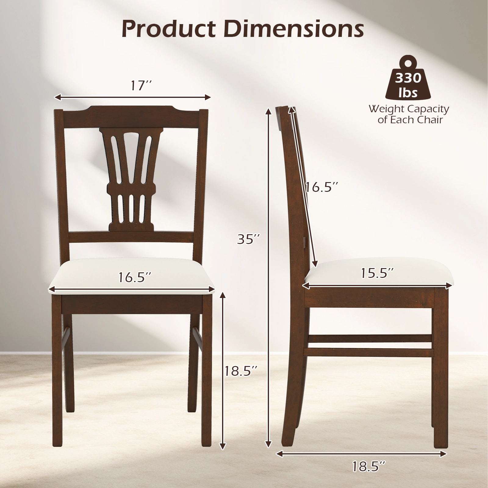 SUGIFT Upholstered Dining Chairs with 330-lb Capacity Brown and Beige Set of 2