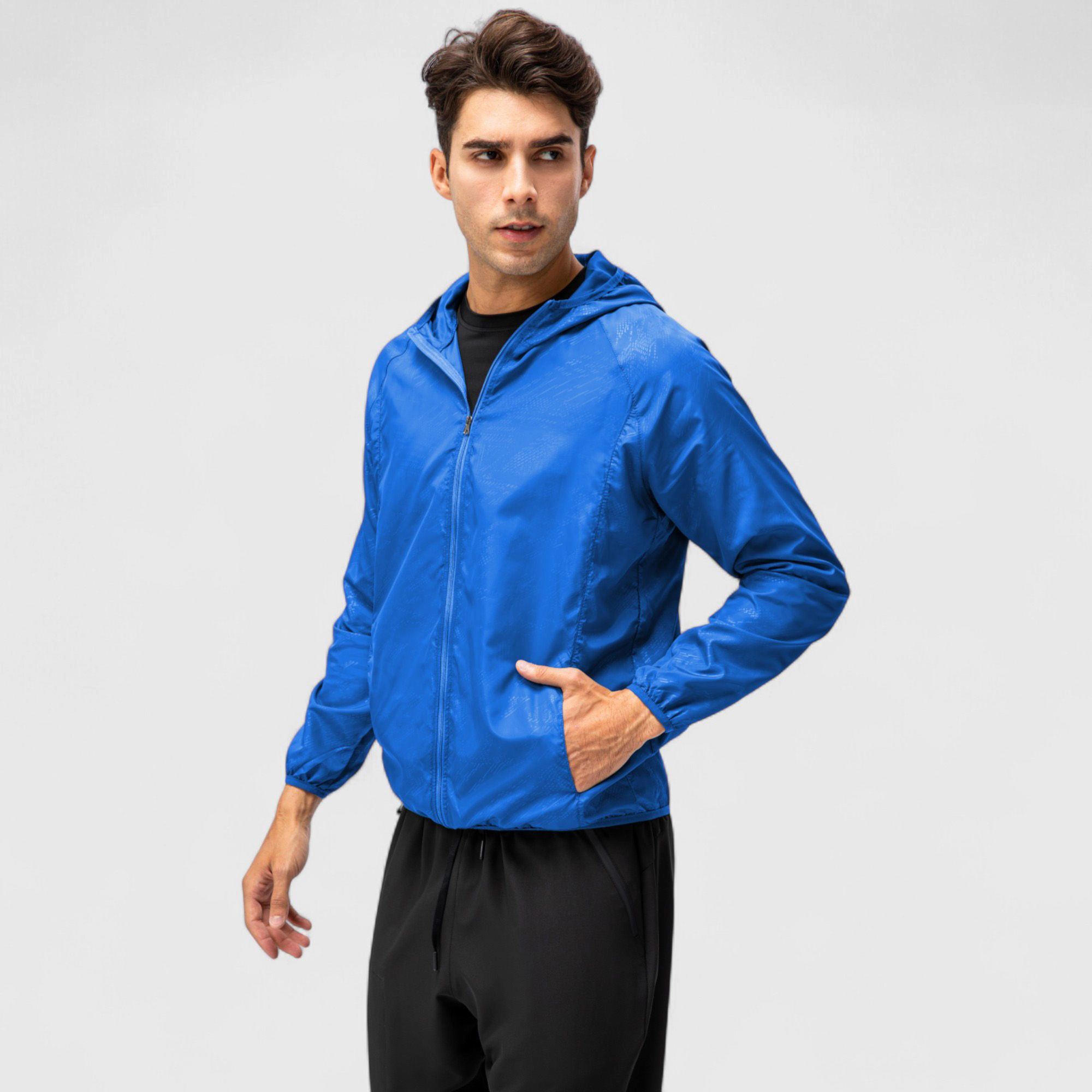 Anna-Kaci Men's Full-Zip Hooded Windbreaker Jacket with Side Pockets and Elastic Cuffs
