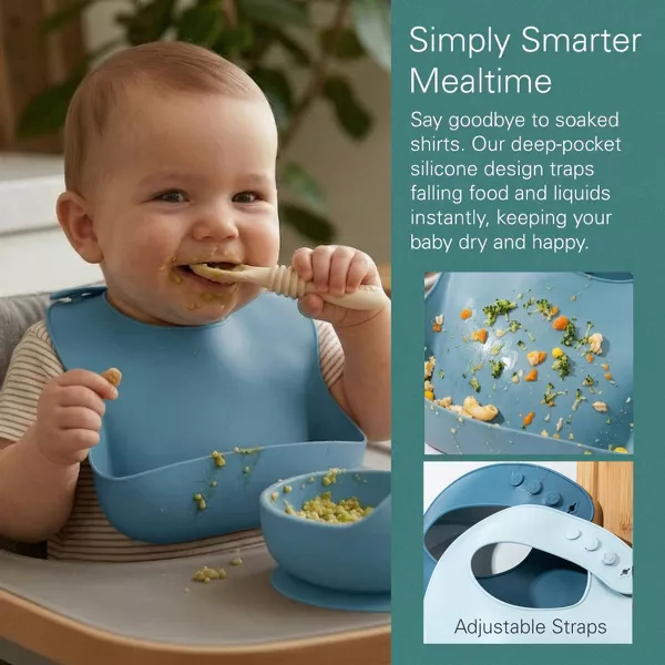 Sperric Silicone Baby Bibs - Soft Bib with Food Catcher, Waterproof Material, Adjustable Fit for & Toddler