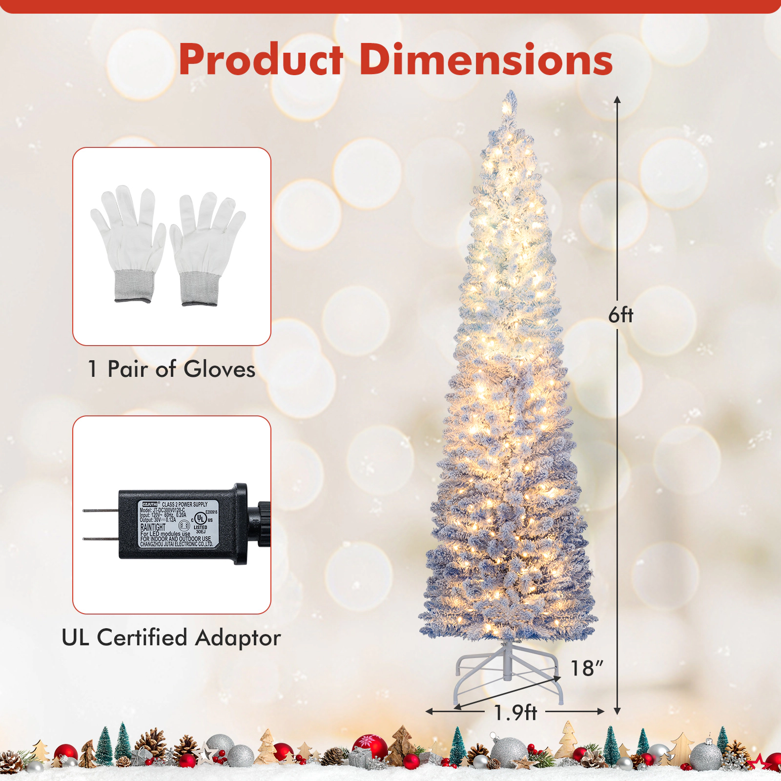 SUGIFT 6-ft Pre-Lit Snow Flocked Blue Ombre Slim Artificial Christmas Tree with 435 Tips for Small Spaces