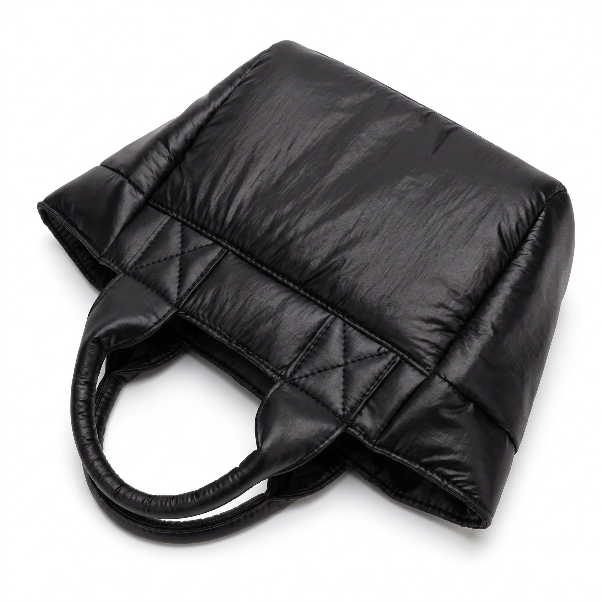 Alilang Women's Padded Puffer Tote Bag with Rounded Top Handles and Exterior Front Pocket 13x6.5x4in
