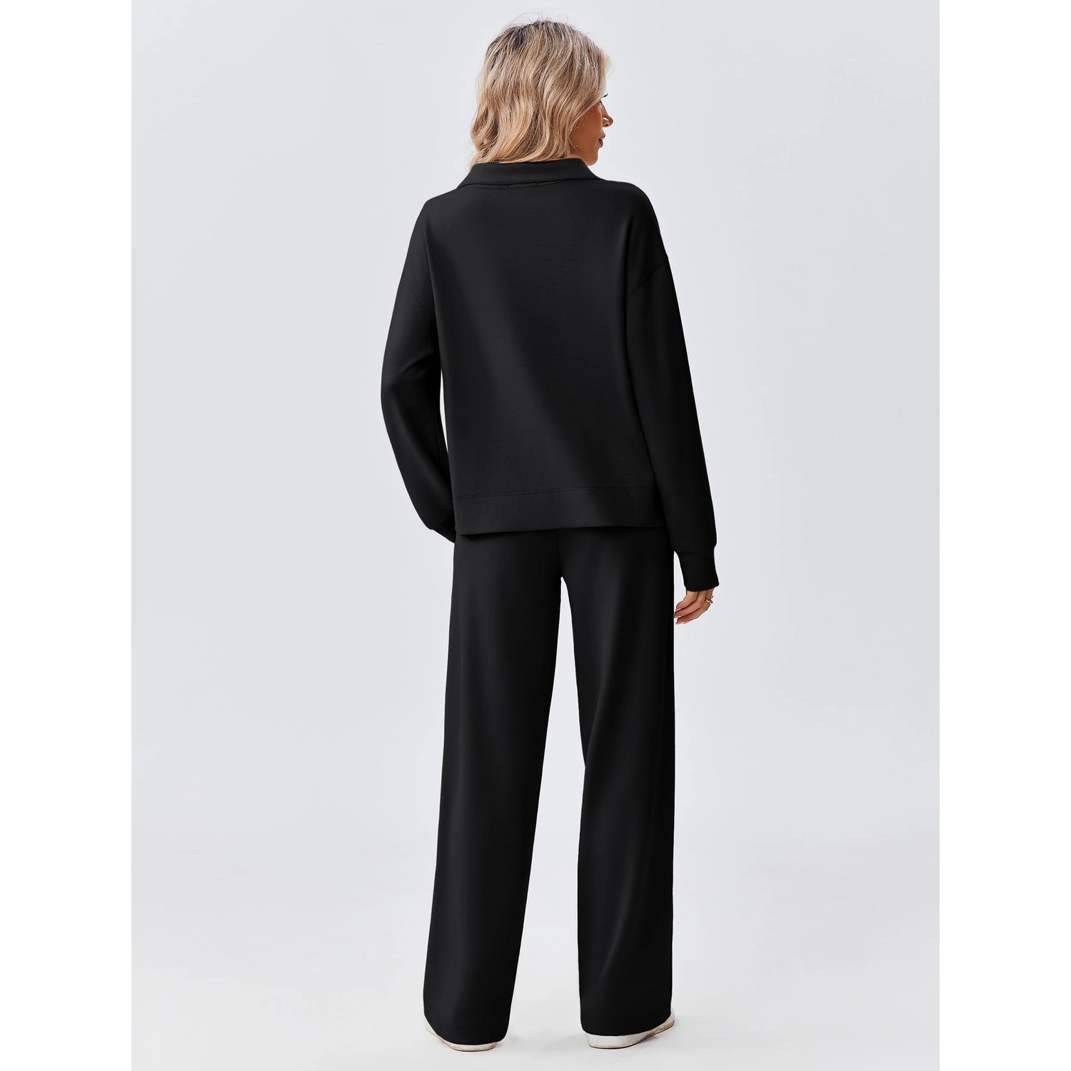 Pinspark Women's Half Zip Pullover Sweatshirt and Wide Leg Pants Set