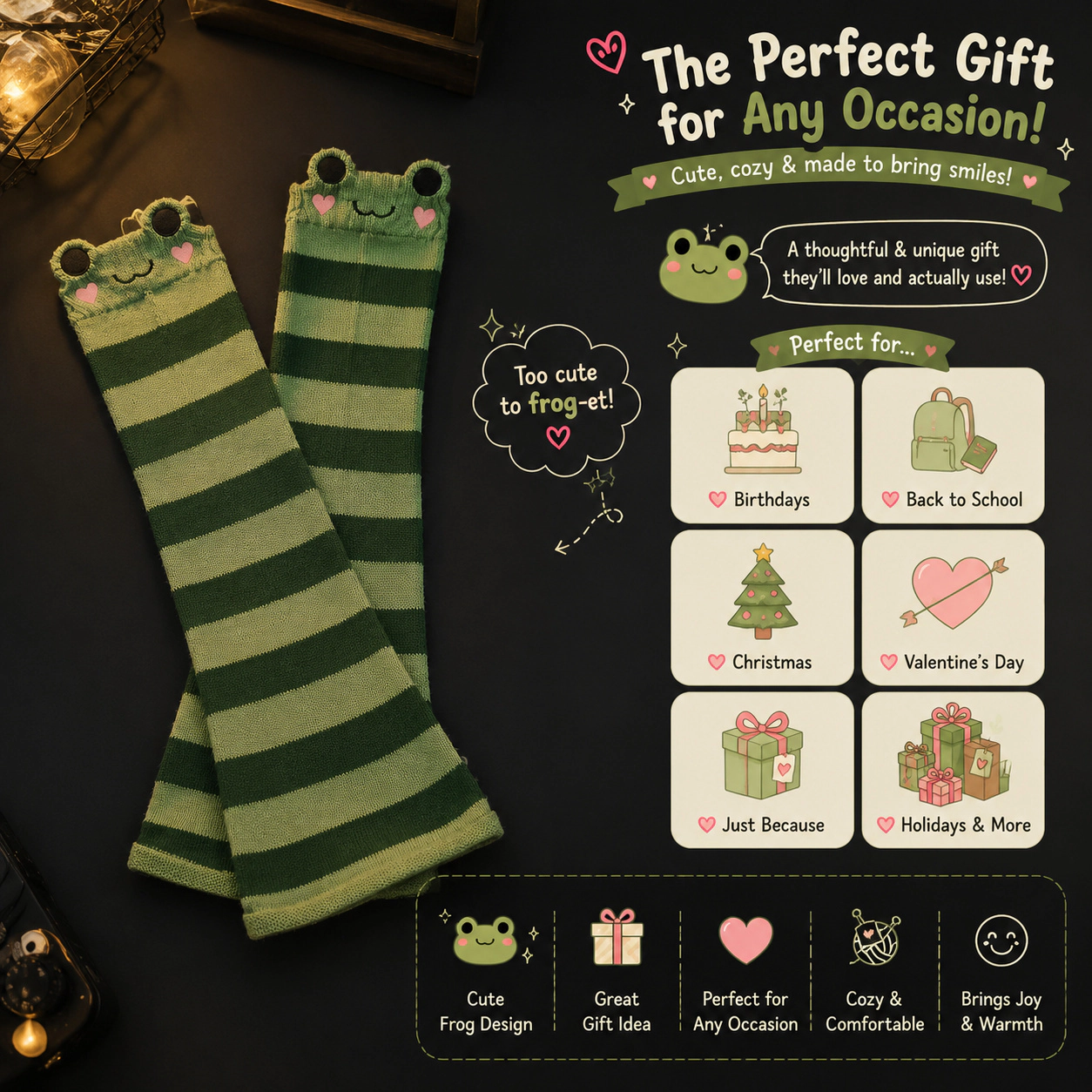 WZK Cute Frog Flare Knitted Winter Leg Warmers