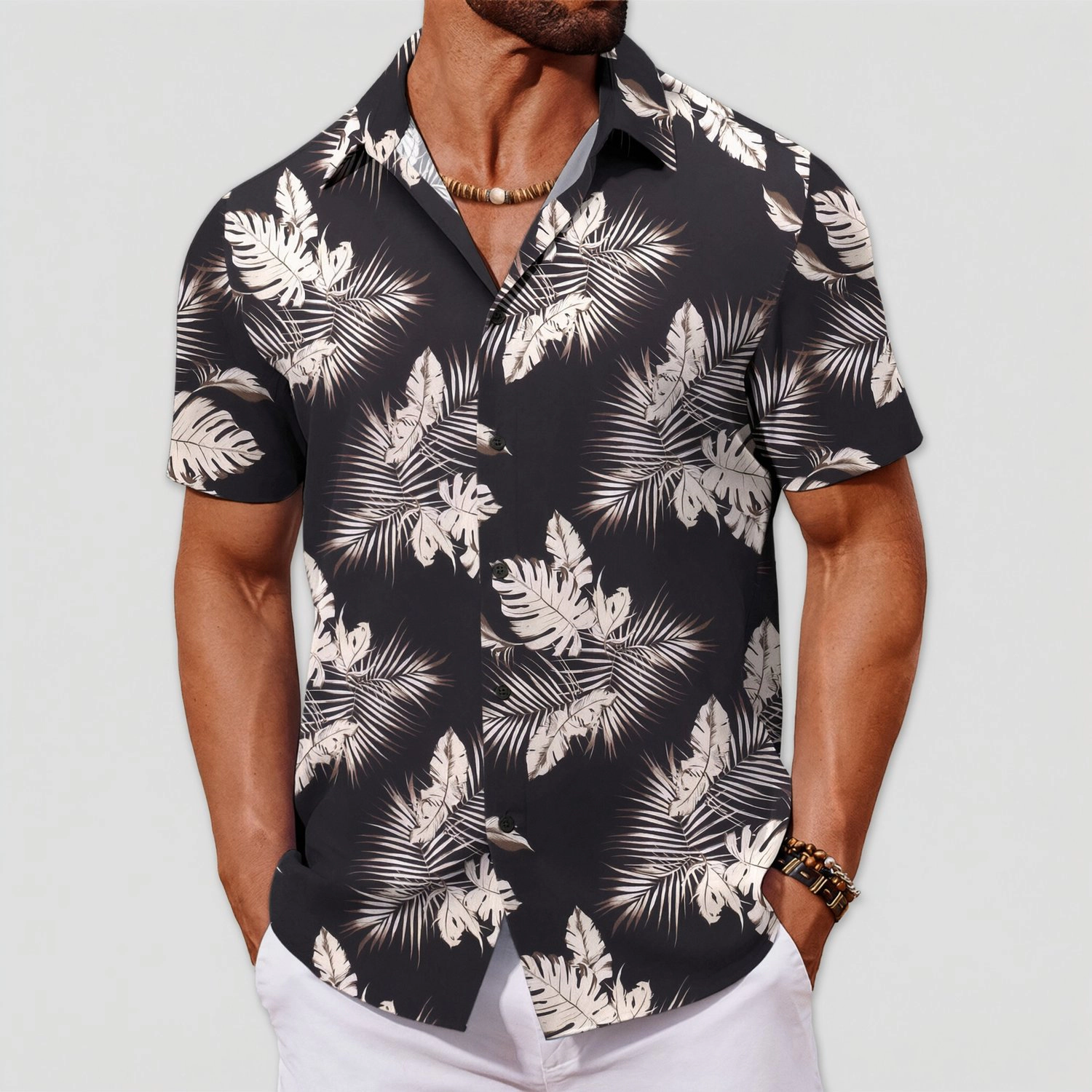 COOFANDY Mens Tropical Print Short Sleeve Shirts  Lapel Collar Beach Aloha Top