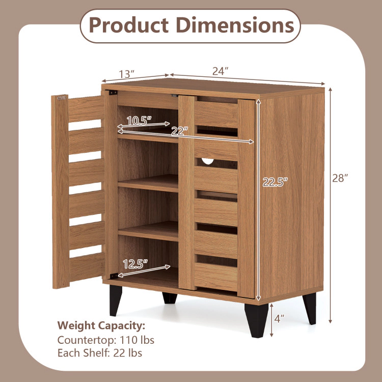 Hivvago 4-Tier Farmhouse Shoe Organizer with Louvered Door